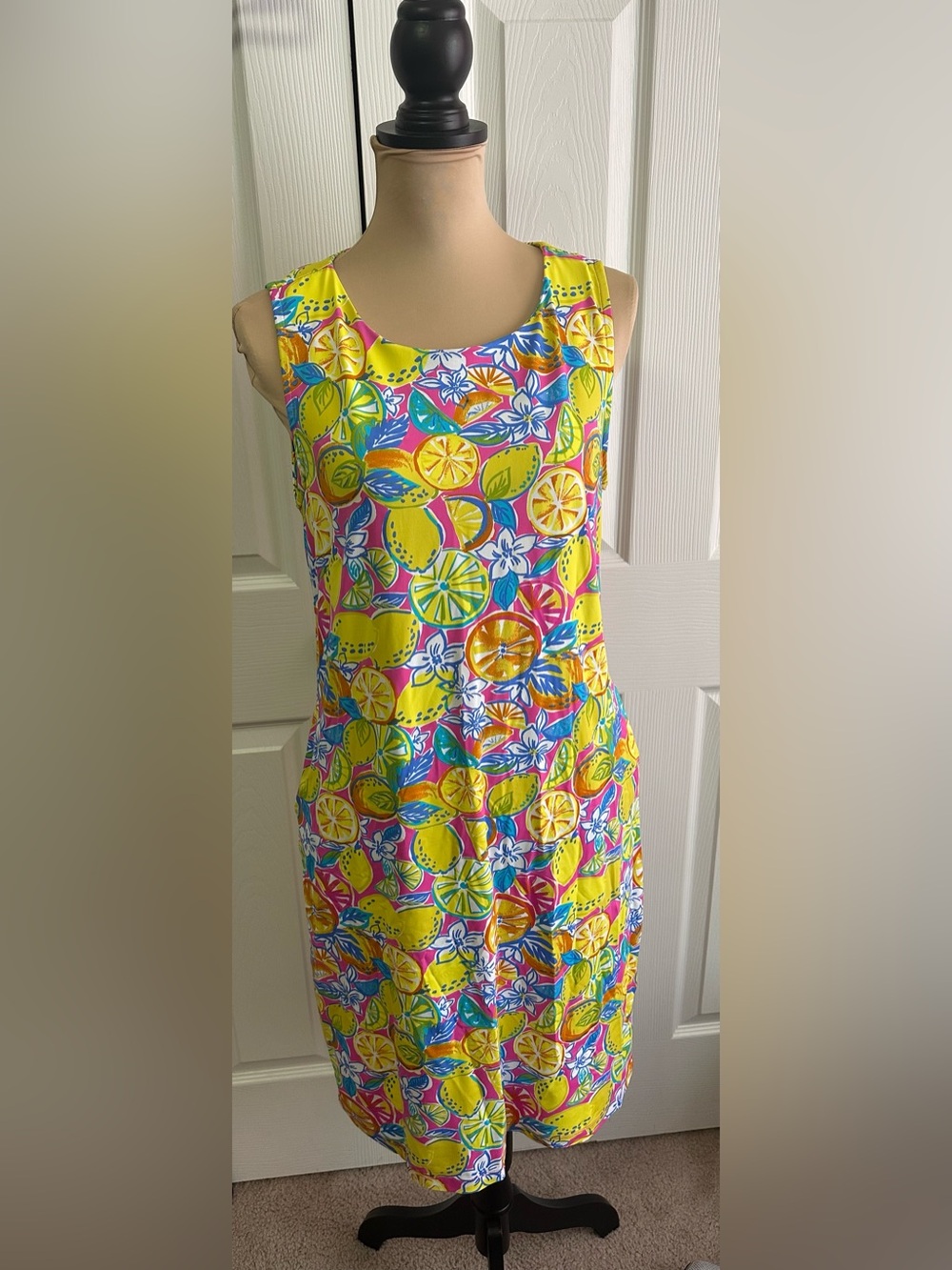 Bright Citrus Print Midi Dress - Yellow Pink Blue